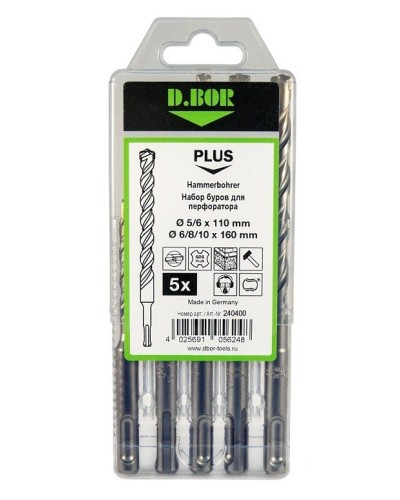 Набор буров SDS-plus V PLUS 5шт, 2-cutting (240400): Набор буров SDS-plus (5,6х110 мм; 6,8,10х160 мм) в Вологде