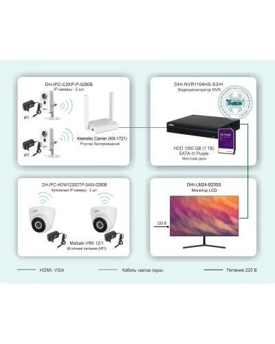 ТСН-029. Беспроводная система видеонаблюдения на основе IP-камер Dahua с использованием Wi-Fi технологии. Dahua в Вологде