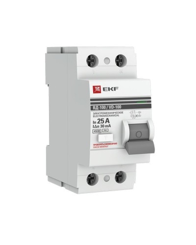 УЗО ВД-100 2P 25А 30мА тип AC эл-мех  PROxima (elcb-2-25-30-em-pro). Выключатель дифференциального тока (УЗО). EKF в Вологде