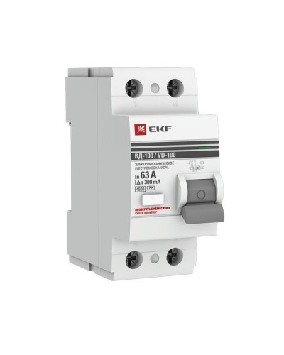 УЗО ВД-100 2P 63А 300мА тип AC эл-мех  PROxima (elcb-2-63-300-em-pro). Выключатель дифференциального тока (УЗО). EKF в Вологде