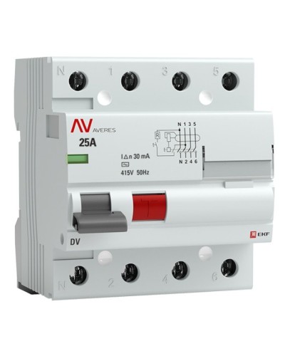 DV 4P 25А/ 30мА (AC)  AVERES (rccb-4-25-30-ac-av). Выключатели дифференциального тока (УЗО). EKF в Вологде