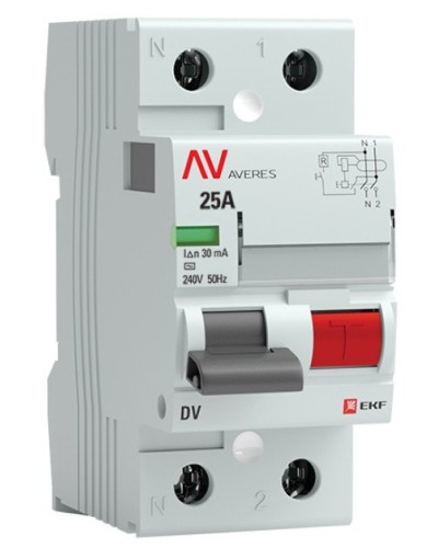 DV 2P 25А/ 30мА (AC)  AVERES (rccb-2-25-30-ac-av). Выключатели дифференциального тока (УЗО). EKF в Вологде