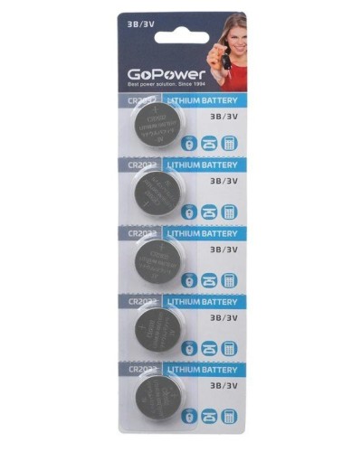 CR2032 GoPower, упак. 5 шт., БЛИСТЕР. Литиевый элемент питания. GoPower в Вологде
