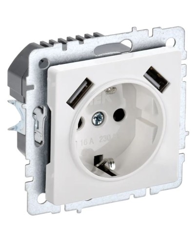 Розетка с з/к с USB A+A 2,1А РЮш10-1-БрБ белый BRITE (BR-R14-16-U21-D21-K01). Розетка с заземлением с защитными шторками, 2,1А. IEK в Вологде