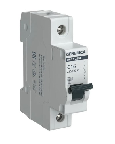 GENERICA ВА47-29М 1P C 16А 4,5кА (MVA21-1-016-C-G). Автоматический выключатель. IEK в Вологде