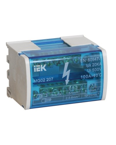 ШНК 2х7 L+PEN (YND10-2-07-100). Шина на DIN-рейку в корпусе (кросс-модуль). IEK в Вологде