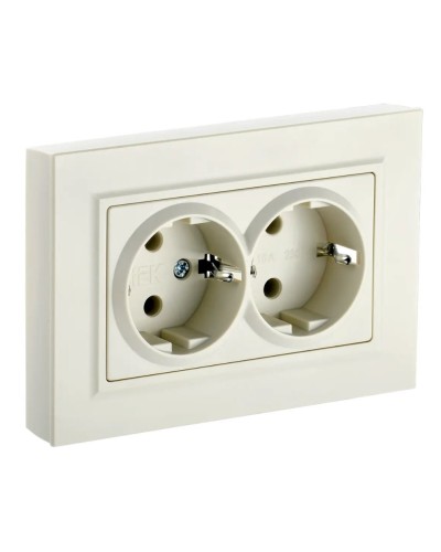 Розетка 2-местная с з/к РС12-3-БрКр бежевый BRITE (BR-R21-16-K10-F). Розетка с заземлением без защитных шторок в сборе. IEK в Вологде