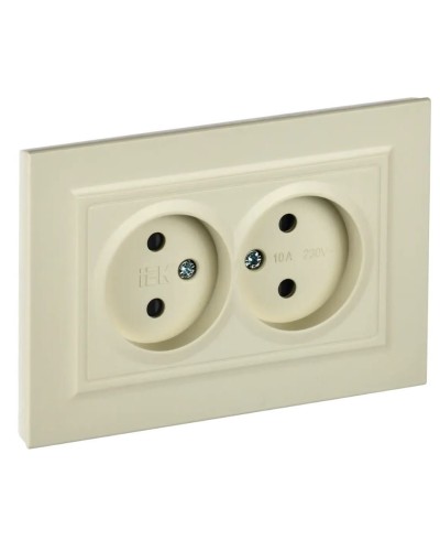 Розетка 2-местная без з/к РСш12-2-БрКр бежевый BRITE (BR-R23-10-K10-F). Розетка без заземления с защитными шторками в сборе. IEK в Вологде