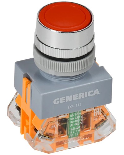 Кнопка D7-11T d=22мм красная GENERICA (BBT50-11T-3-21-K04-G). Кнопка управления с фиксацией. IEK в Вологде