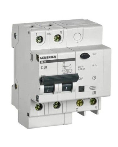GENERICA АД12 2Р 50А 30мА (MAD15-2-050-C-030). Автоматический выключатель дифференциального тока. IEK в Вологде
