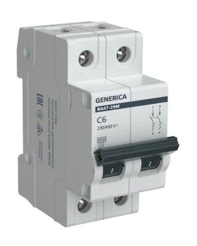GENERICA ВА47-29М 2P C 6А 4,5кА (MVA21-2-006-C-G). Автоматический выключатель. IEK в Вологде