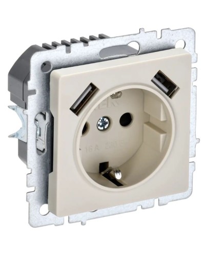 Розетка с з/к с USB A+A 3,1А РЮш10-2-БрКр бежевый BRITE (BR-R14-16-U21-D31-K10). Розетка с заземлением с защитными шторками, 3,1А. IEK в Вологде