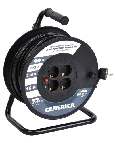 УК40 4 места 2P+PE, 40м GENERICA (WKP20-16-04-40-G). Удлинитель на катушке с термозащитой, 3х1,5кв.мм. IEK в Вологде