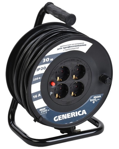 УК30 4 места 2P+PE, 30м GENERICA (WKP20-16-04-30-G). Удлинитель на катушке с термозащитой, 3х1,5кв.мм. IEK в Вологде