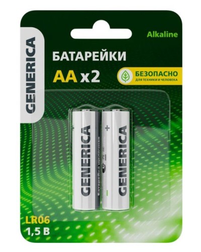 Батарейка Alkaline LR06/AA GENERICA (2 шт) (ABT-LR06-ST-L02-G). Батарейка щелочная. IEK в Вологде