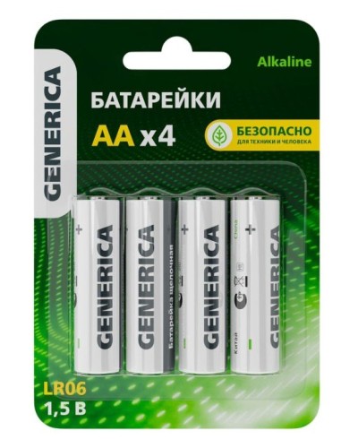 Батарейка Alkaline LR06/AA GENERICA (4 шт) (ABT-LR06-ST-L04-G). Батарейка щелочная. IEK в Вологде