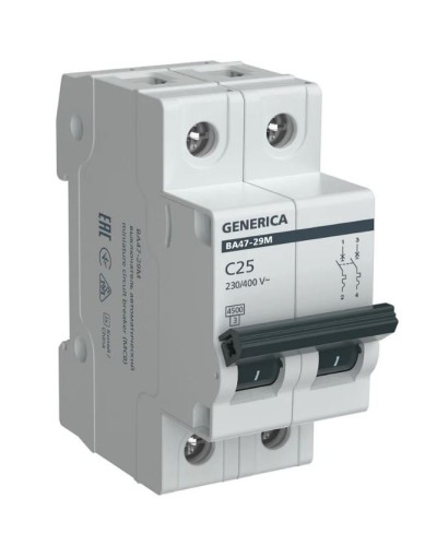 GENERICA ВА47-29М 2P C 25А 4,5кА (MVA21-2-025-C-G). Автоматический выключатель. IEK в Вологде