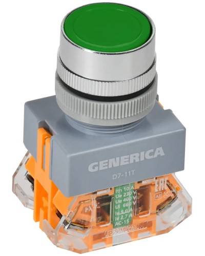 Кнопка D7-11T d=22мм зеленая GENERICA (BBT50-11T-3-21-K06-G). Кнопка управления с фиксацией. IEK в Вологде
