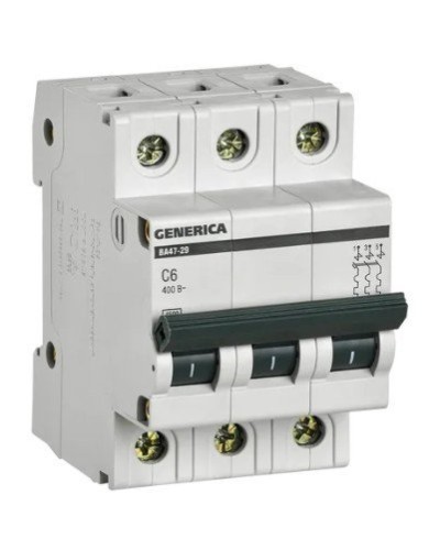 GENERICA ВА47-29 3P C 6А 4,5кА (MVA25-3-006-C). Автоматический выключатель. IEK в Вологде