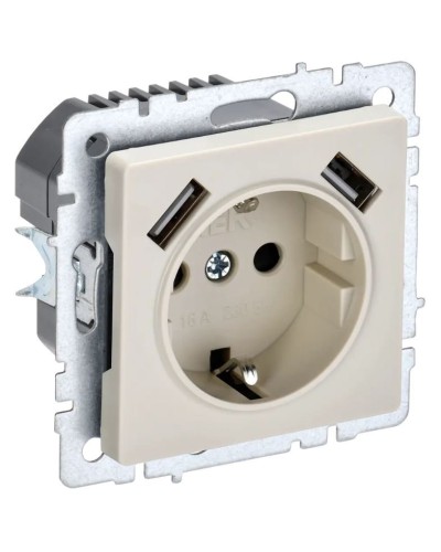 Розетка с з/к с USB A+A 2,1А РЮш10-1-БрКр бежевый BRITE (BR-R14-16-U21-D21-K10). Розетка с заземлением с защитными шторками, 2,1А. IEK в Вологде