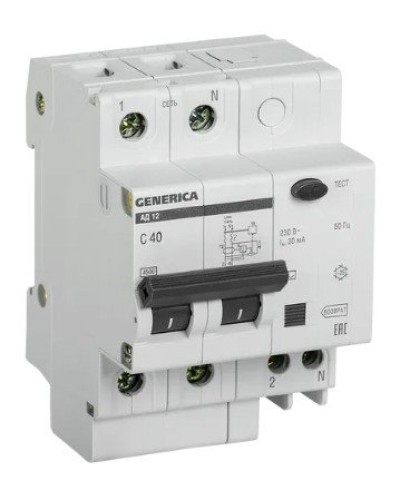 GENERICA АД12 2Р 40А 30мА (MAD15-2-040-C-030). Автоматический выключатель дифференциального тока. IEK в Вологде