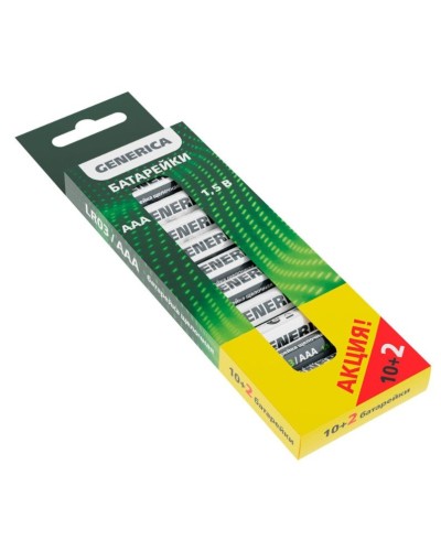 Батарейка Alkaline LR03/AAA GENERICA (12 шт) ПРОМО (ABT-LR03-ST-B12-G). Батарейка щелочная. IEK в Вологде