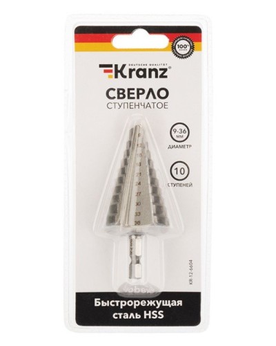 Сверло по металлу ступенчатое 9,0-36,0 мм 110 mm 62 HRC Kranz (KR-12-6604): Сверло по металлу шлифованное в Вологде