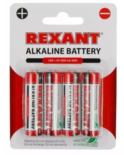 Алкалиновая батарейка AA/LR6 1,5 V 4 шт. блистер REXANT (30-1027). Элемент питания. Rexant в Вологде