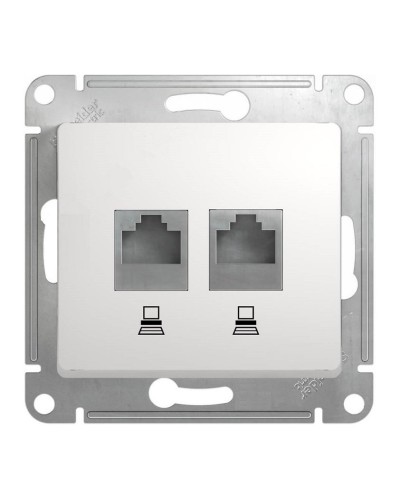 Glossa розетка RJ45+RJ45 2-местная, кат. 5Е, скрытой установки, механизм, белый (GSL000185KK). Розетка компьютерная. Systeme Electric в Вологде