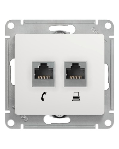 Glossa розетка RJ11+RJ45, 2-местная, кат. 5Е, скрытой установки, механизм, белый (GSL000185). Розетка компьютерная + телефонная. Systeme Electric в Вологде