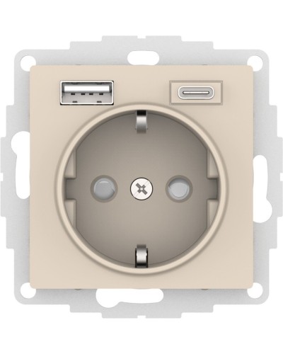 AtlasDesign розетка 1-местная с 2 USB A+C, скрытой установки, механизм, бежевый (ATN000232). Розетка с USB. Systeme Electric в Вологде