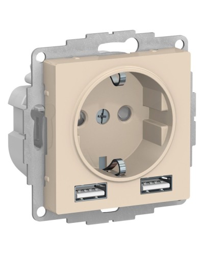 AtlasDesign розетка 1-местная с 2 USB A+A, скрытой установки, механизм, бежевый (ATN000230). Розетка с USB. Systeme Electric в Вологде
