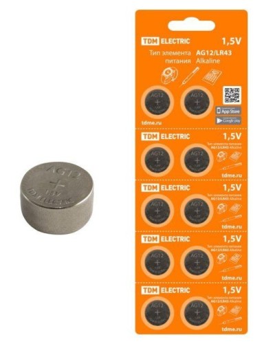 AG12/LR43 Alkaline 1,5V BP-10 TDM (SQ1702-0046). Элемент питания. TDM ЕLECTRIC в Вологде