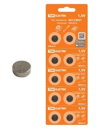 AG1/LR621 Alkaline 1,5V BP-10 TDM (SQ1702-0045). Элемент питания. TDM ЕLECTRIC в Вологде