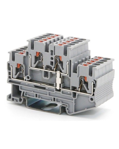 Клемма двухуровневая, зажим push-in, 2.5 кв.мм, серая (VPRTT-2.5-PV-GY). Клемма проходная, 4 точки подключения, уровни соединены перемычкой. ДКС в Вологде