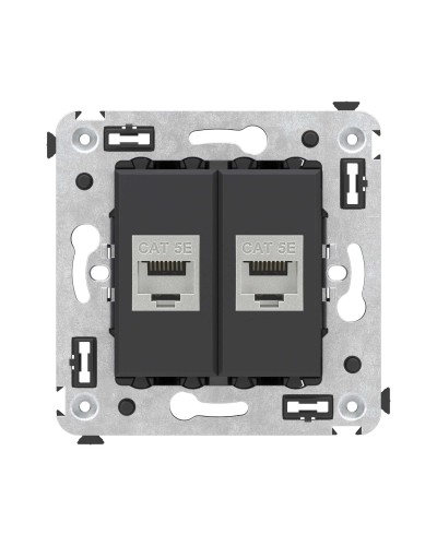 Розетка RJ-45 в стену, кат.6E, Avanti, двойная, черная матовая (4412764). Розетка компьютерная. ДКС в Вологде
