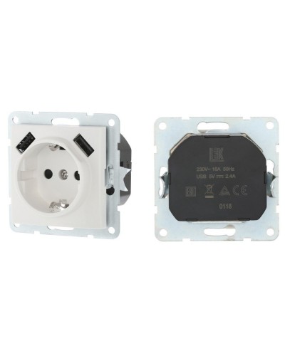 Розетка с з/к + 2xUSB разъема, 2А, белый LK60 (868004-1). Розетка. Экопласт в Вологде