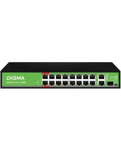 DSP216F-1G-1C-R300 (L2) 16х100Мбит/с 1х1Гбит/с 1хКомбо(1000BASE-T/SFP) 16PoE 16PoE+ 2PoE++ 300W. Коммутатор с питанием по PoE. Digma в Вологде