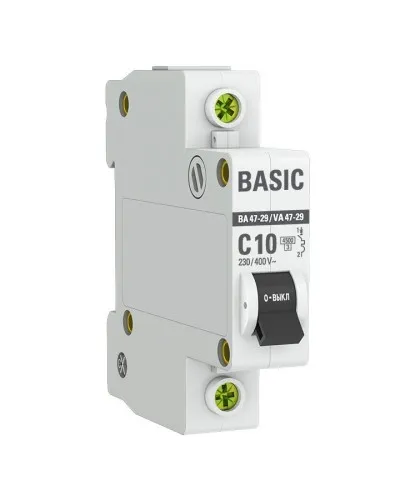 Автоматический выключатель 1P 10А (C) 4,5кА ВА 47-29 Basic (mcb4729-1-10C). Автоматический выключатель. EKF в Вологде