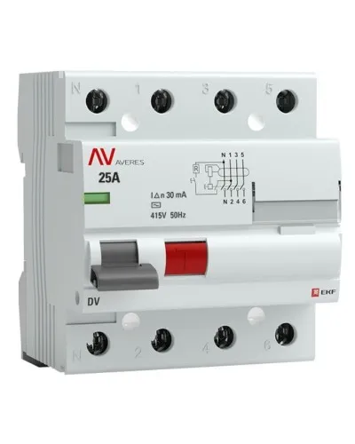 DV 4P 25А/ 30мА (AC)  AVERES (rccb-4-25-30-ac-av). Выключатели дифференциального тока (УЗО). EKF в Вологде