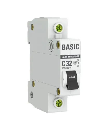 Автоматический выключатель 1P 32А (C) 4,5кА ВА 47-29 Basic (mcb4729-1-32C). Автоматический выключатель. EKF в Вологде
