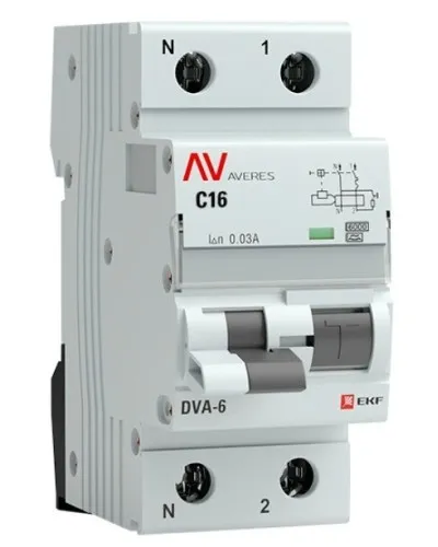 DVA-6 1P+N 16А (C) 30мА (AC) 6кА  AVERES (rcbo6-1pn-16C-30-ac-av). Автоматический выключатель дифференциального тока. EKF в Вологде