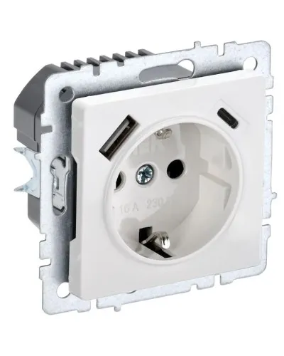 Розетка с з/к с USB A+C 18Вт РЮш11-1-БрБ белый BRITE (BR-R14-16-U22-018-K01). Розетка с заземлением с защитными шторками, 18Вт. IEK в Вологде