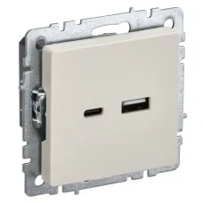 Розетка USB A+C 18Вт РЮ11-1-БрКр бежевый BRITE (BR-U22-018-K10). Розетка USB. IEK