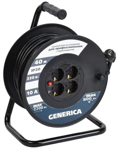УК40 4 места 2P+PE, 40м GENERICA (WKP10-10-04-40-G). Удлинитель на катушке с термозащитой, 3х1,0кв.мм. IEK в Вологде