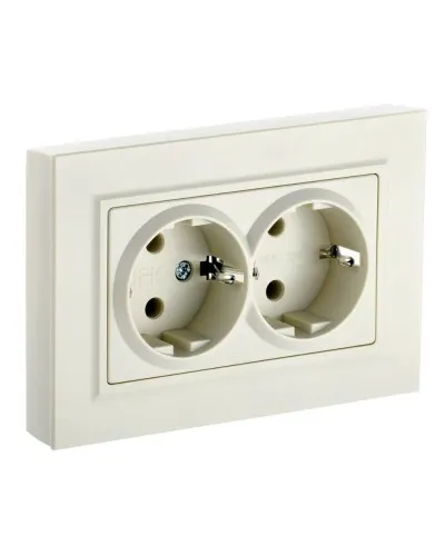 Розетка 2-местная с з/к РС12-3-БрКр бежевый BRITE (BR-R21-16-K10-F). Розетка с заземлением без защитных шторок в сборе. IEK в Вологде
