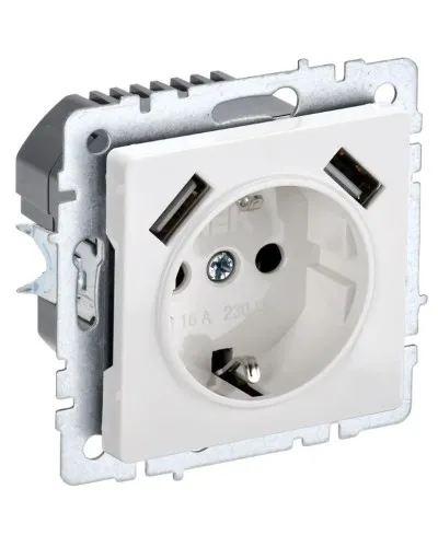 Розетка с з/к с USB A+A 3,1А РЮш10-2-БрБ белый BRITE (BR-R14-16-U21-D31-K01). Розетка с заземлением с защитными шторками, 3,1А. IEK в Вологде