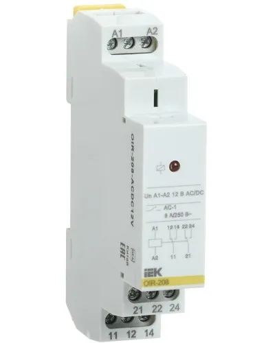 Реле промежуточное модульное OIR 2 контакта 8А 12В AC/DC (OIR-208-ACDC12V). Реле промежуточное модульное. IEK в Вологде