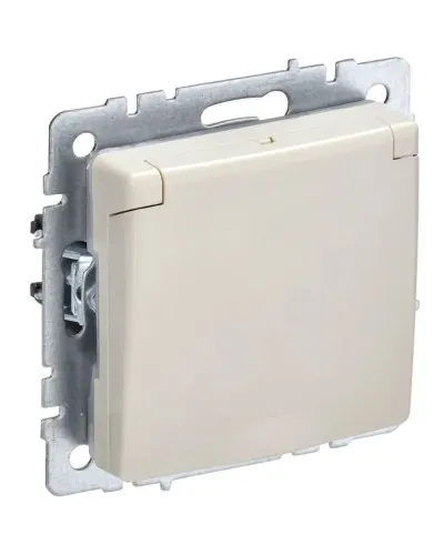 Розетка с з/к РСбш10-3-БрКр бежевый BRITE (BR-R16-16-K10). Розетка с заземлением с защитными шторками и крышкой. IEK в Вологде
