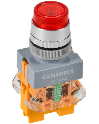 Кнопка D7-11DNZS d=22мм красная GENERICA (BBT50-11DNZS-3-11-K04-G). Кнопка управления с подсветкой и фиксацией. IEK в Вологде